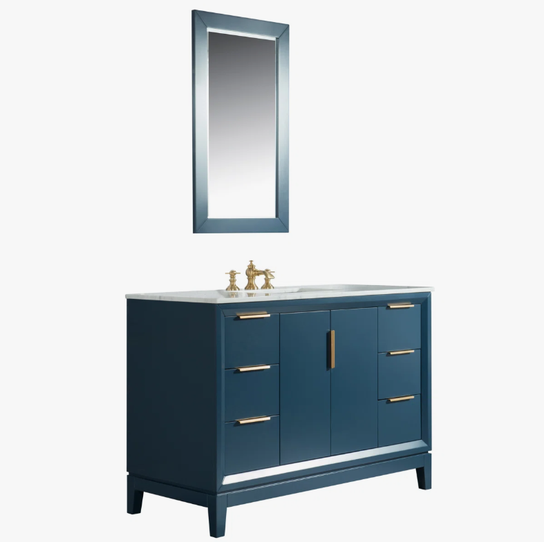 10 Elegant Navy Bathroom Vanity with Gold Hardware, Large Soft-Close Storage & Marble Top