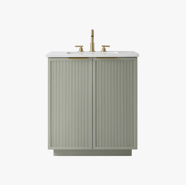 Contemporary Fluted Bathroom Vanity with Double Soft-Close Doors & Adjustable Storage Shelf