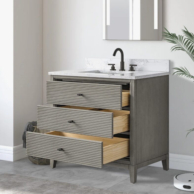 10 Spacious Storage Fluted Bathroom Vanity with Full Soft-Close Solid Wood Drawers
