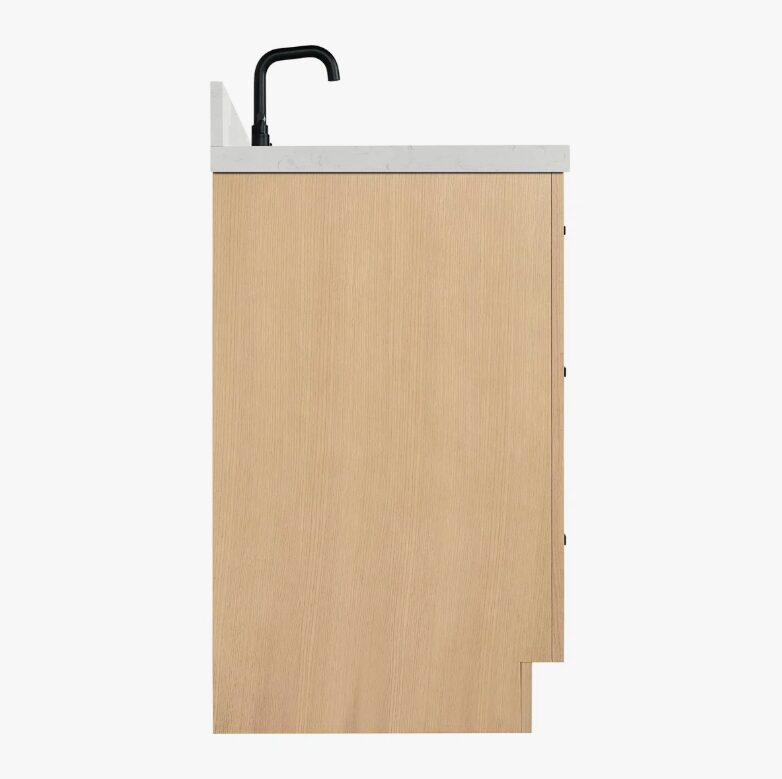 Contemporary Light Oak Wood Bathroom Vanity with Full Soft-Close Hardware & Solid Pine Drawer Boxes