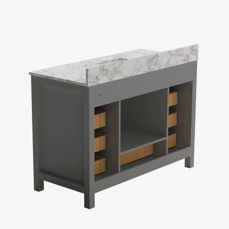 Contemporary Light Gray Single Sink Vanity with Full Soft-Close Hardware & Solid Pine Drawer Boxes