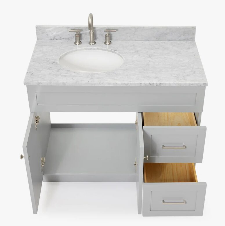 Transitional Shaker Bathroom Vanity with Soft Close Drawers & Spacious Cabinet Storage