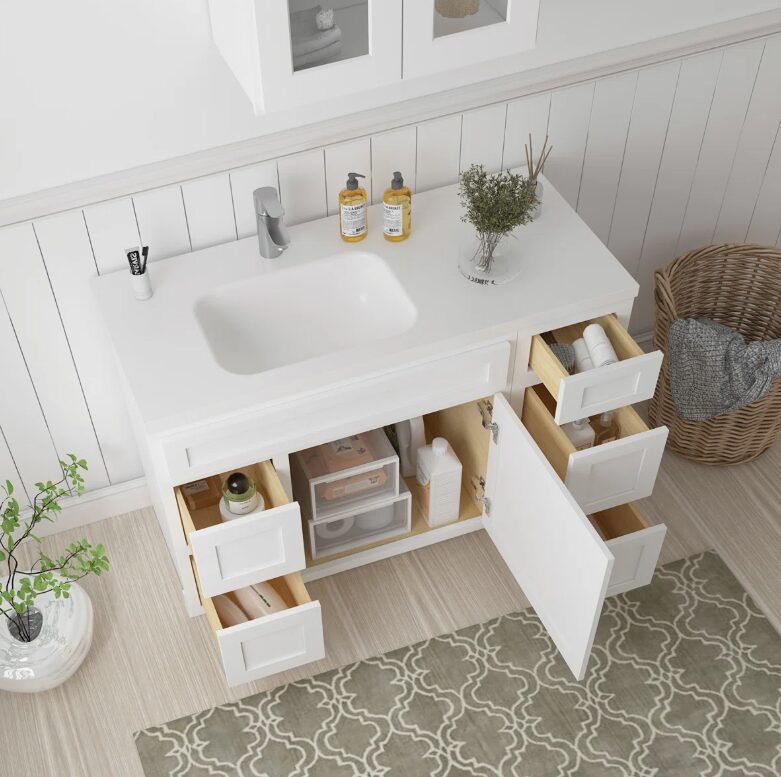 Freestanding Recessed Panel Vanity Cabinet Base with Multi-Drawer Storage for Custom Countertop