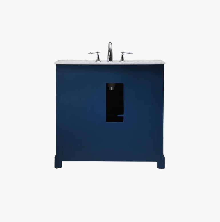 Coastal Navy Louver Bathroom Vanity Soft Close Drawers Multi-Zone Storage Layout