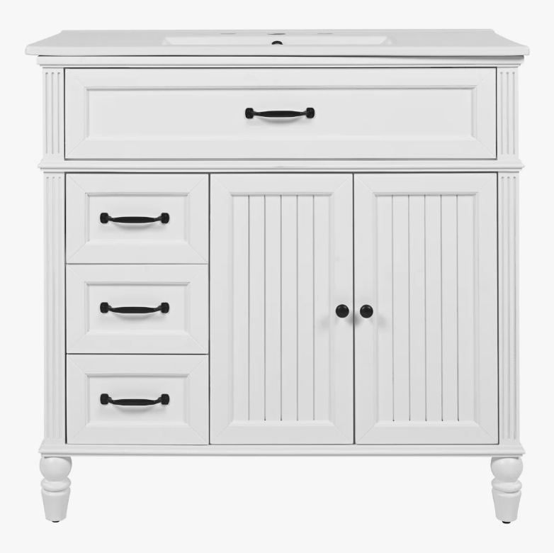 36" Freestanding White Farmhouse Bathroom Vanity with Multi-Drawer & Double Cabinet Doors