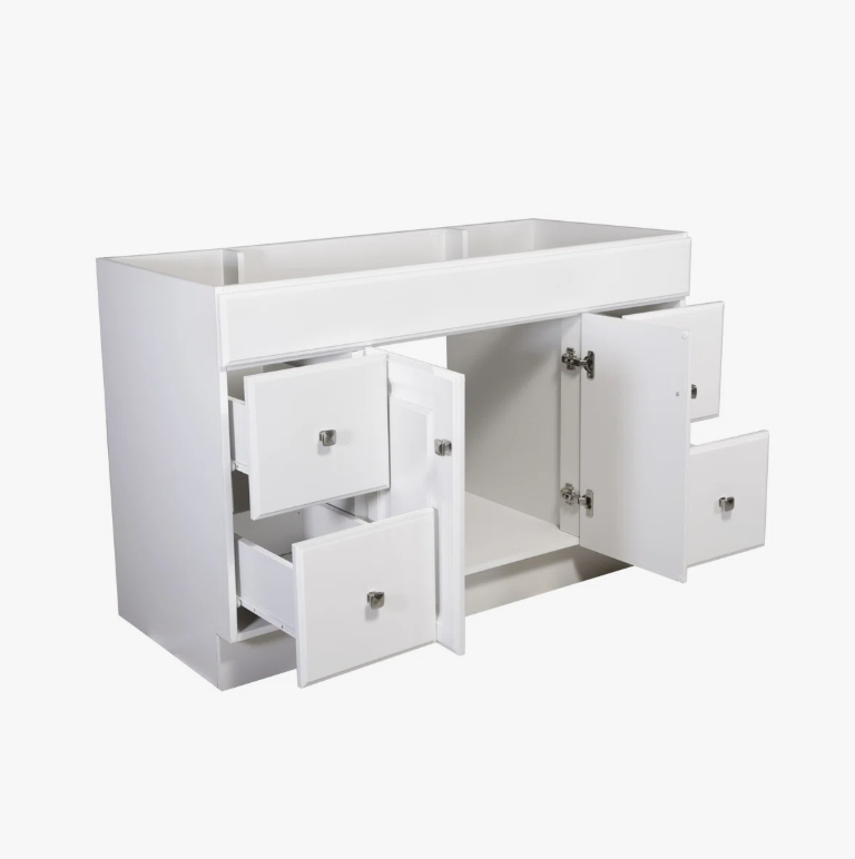 Classic White Raised Panel Vanity Base with Drawer & Cabinet Storage for Bathroom Remodel