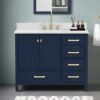 10 Upscale Navy Bathroom Vanity Cabinet with Gold Hardware & Ample Soft-Close Storage for Contemporary Bath Remodel