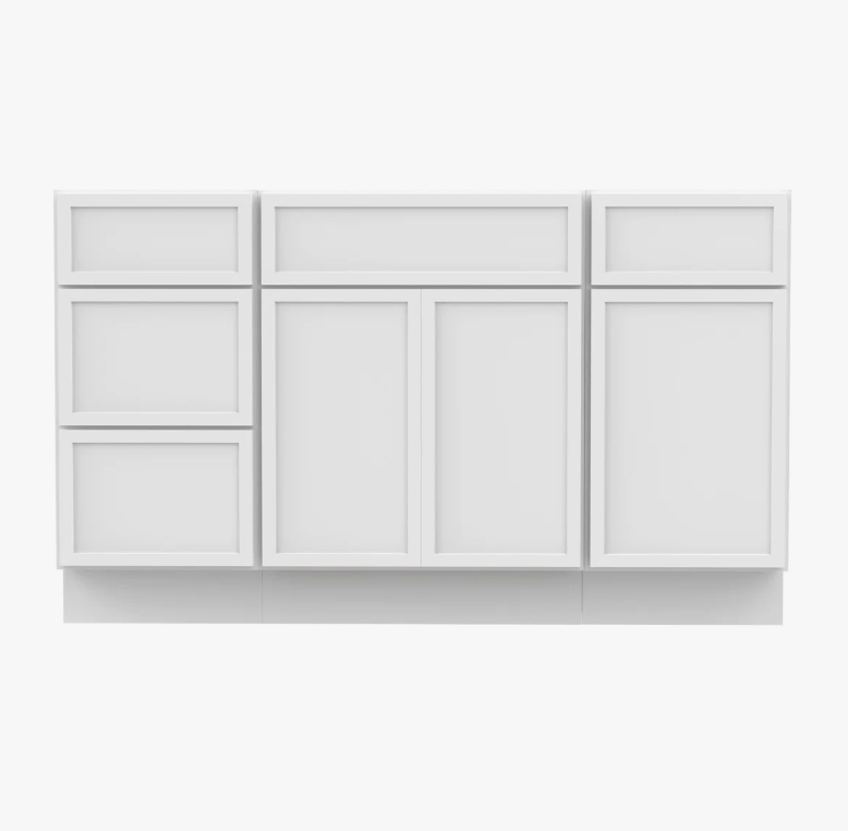 Bright White Double Sink Vanity Base Cabinet with Full Soft-Close Storage for Master Bath Renovation