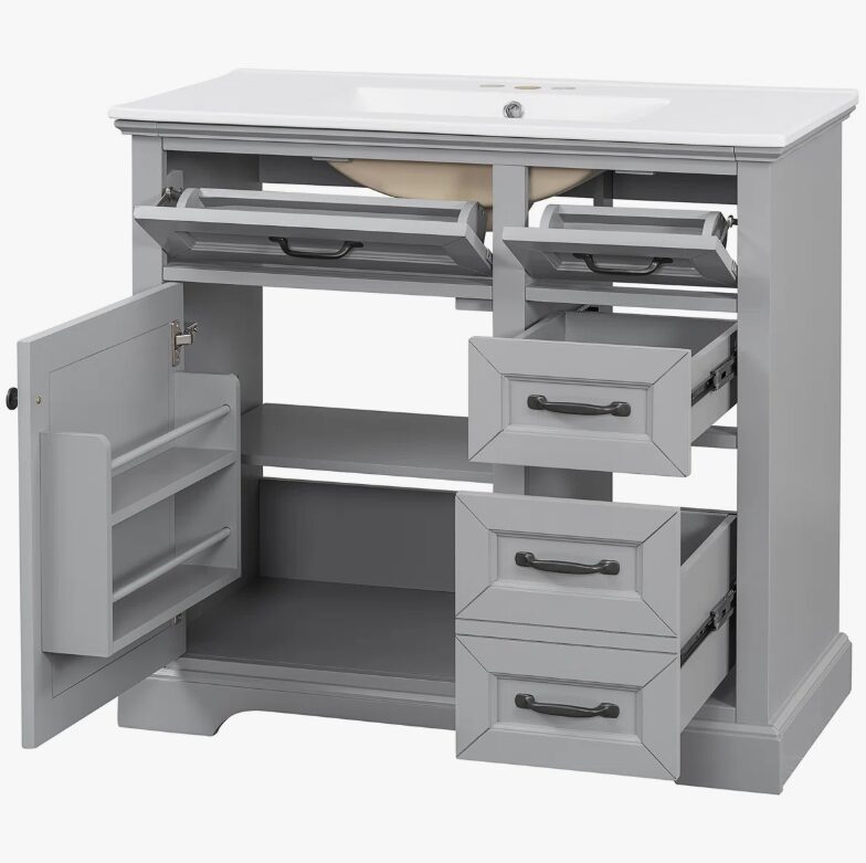 11 Classic Shaker Grey Bathroom Vanity Soft Close Drawers Multi-Zone Organized Storage
