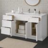 11 Bright White Double Sink Vanity Base Cabinet with Full Soft-Close Storage for Master Bath Renovation