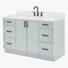 11 Modern Light Gray Bathroom Vanity with Black Pulls & Multi Compartment Soft-Close Storage