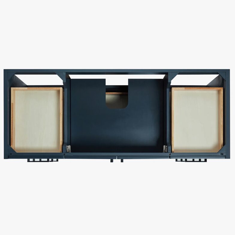 Modern Navy Bathroom Vanity Cabinet with Black Pulls & Spacious Soft-Close Storage