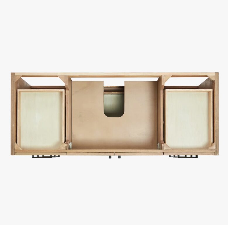 Natural Oak Bathroom Vanity Cabinet with Black Pulls & Large Soft-Close Storage