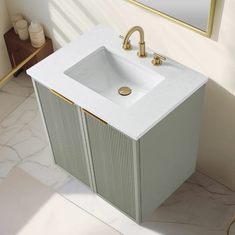 Contemporary Fluted Bathroom Vanity with Double Soft-Close Doors & Adjustable Storage Shelf