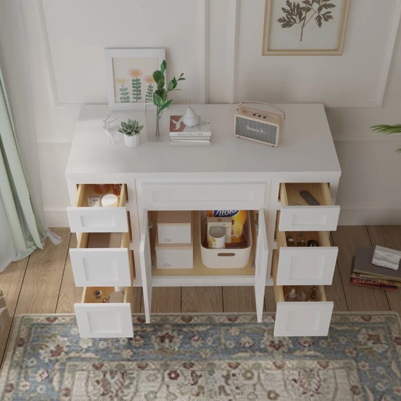 Bright White Shaker Vanity Base Cabinet with Spacious Silent Soft-Close Storage