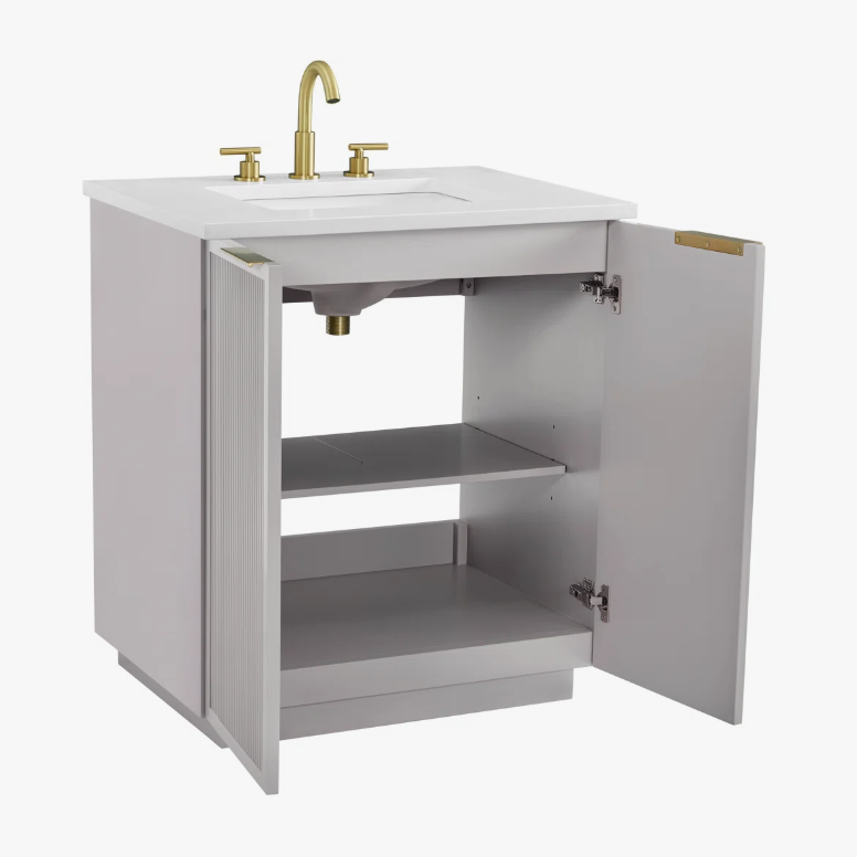 Minimalist Fluted Bathroom Vanity with Dual Soft-Close Doors & Adjustable Storage Shelf