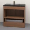 Modern Ribbed Walnut Bathroom Vanity with Full Soft-Close System & Adjustable Inner Shelf