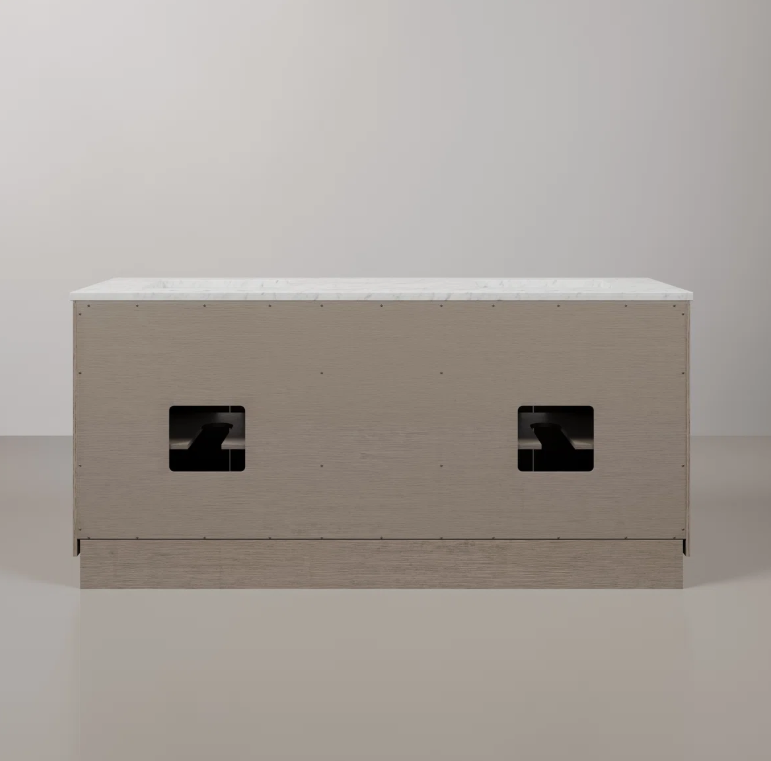 72 Inch Weathered Oak Shaker Double Sink Bathroom Vanity with Carrara White Marble Countertop & Matte Black Hardware