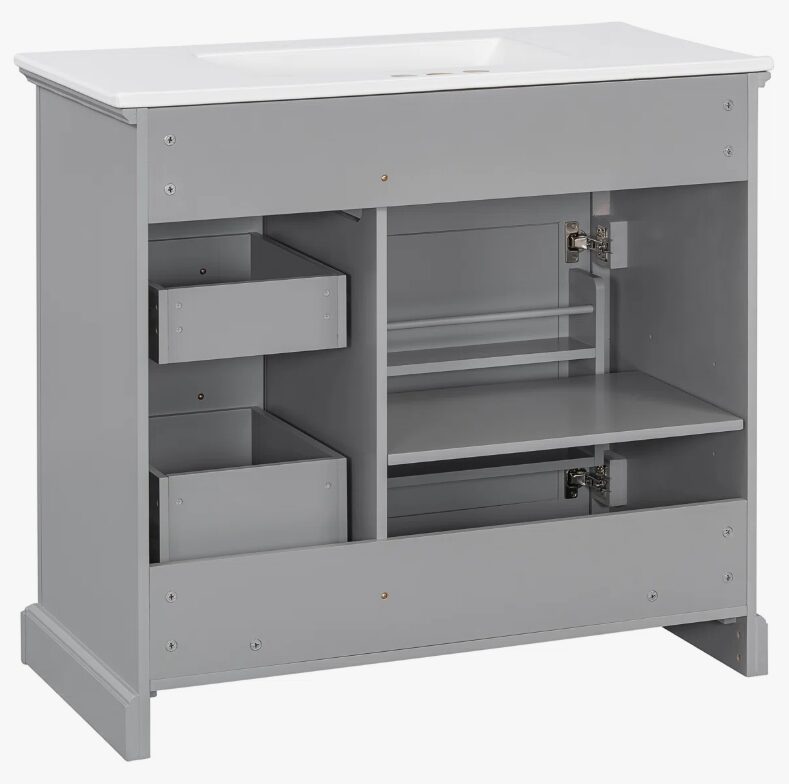 12 Classic Shaker Grey Bathroom Vanity Soft Close Drawers Multi-Zone Organized Storage