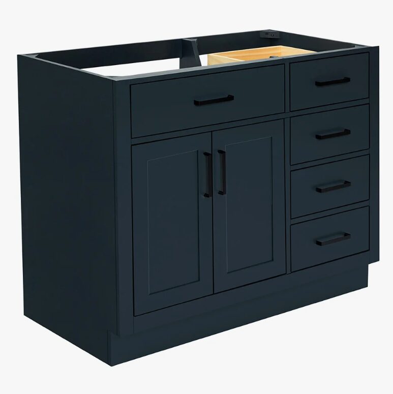 Modern Navy Solid Wood Vanity Base with Dovetail Drawers for Bathroom Remodel