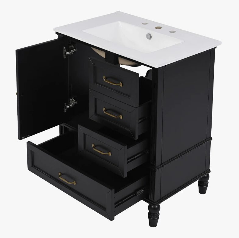 13 Vintage Traditional Black Bathroom Vanity Soft Close Drawers Large Split Storage Layout