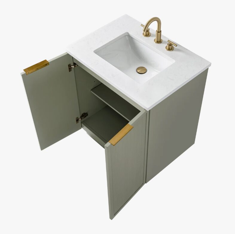 Contemporary Fluted Bathroom Vanity with Double Soft-Close Doors & Adjustable Storage Shelf
