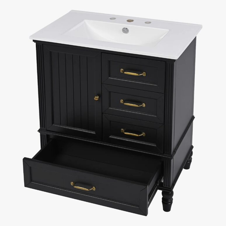 14 Vintage Traditional Black Bathroom Vanity Soft Close Drawers Large Split Storage Layout