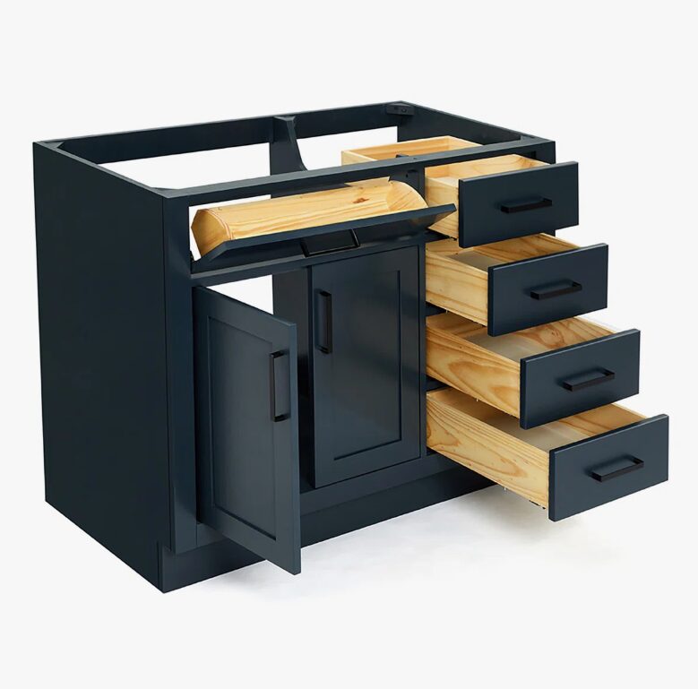 Modern Navy Solid Wood Vanity Base with Dovetail Drawers for Bathroom Remodel