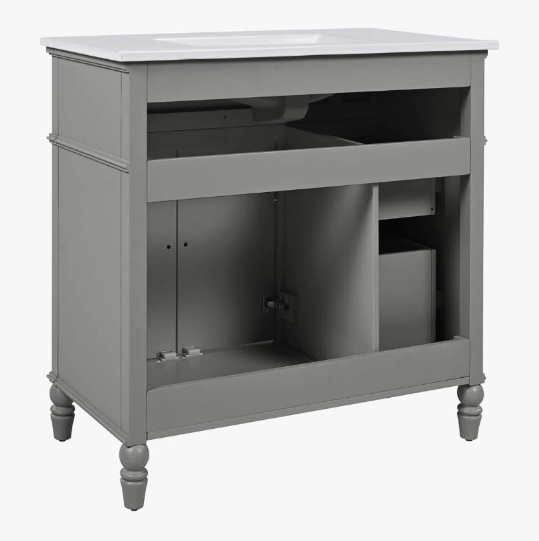 15 Cottage Style Grey Beadboard Bathroom Vanity Soft Close Drawers Split Organized Storage Layout