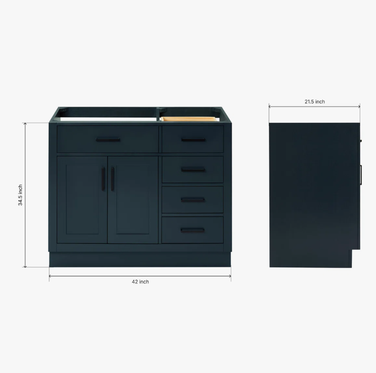 Modern Navy Solid Wood Vanity Base with Dovetail Drawers for Bathroom Remodel