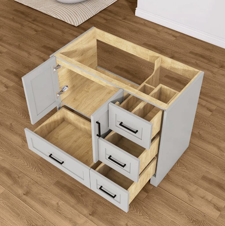 2 Neutral Light Grey Shaker Vanity Cabinet Base with Soft Close Storage for Modern & Farmhouse Bath Remodel