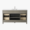 60 Inch Weathered Grey Single Sink Bathroom Vanity, White Marble Countertop & Brushed Nickel Hardware