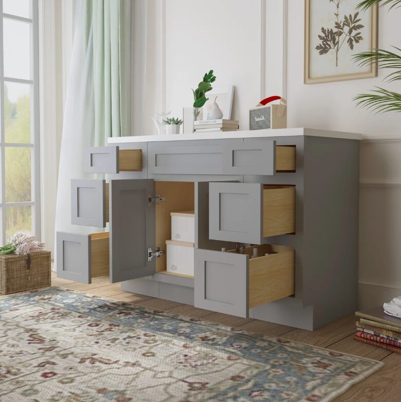 Light Gray Shaker Vanity Base Cabinet with Spacious Silent Soft-Close Storage