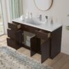 Spacious Dark Walnut Double Sink Vanity Base with Full Soft-Close Storage for Master Bathroom Renovation