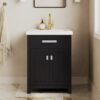 Space-Saving Black Shaker Bathroom Vanity with Single Drawer & Double Storage Doors