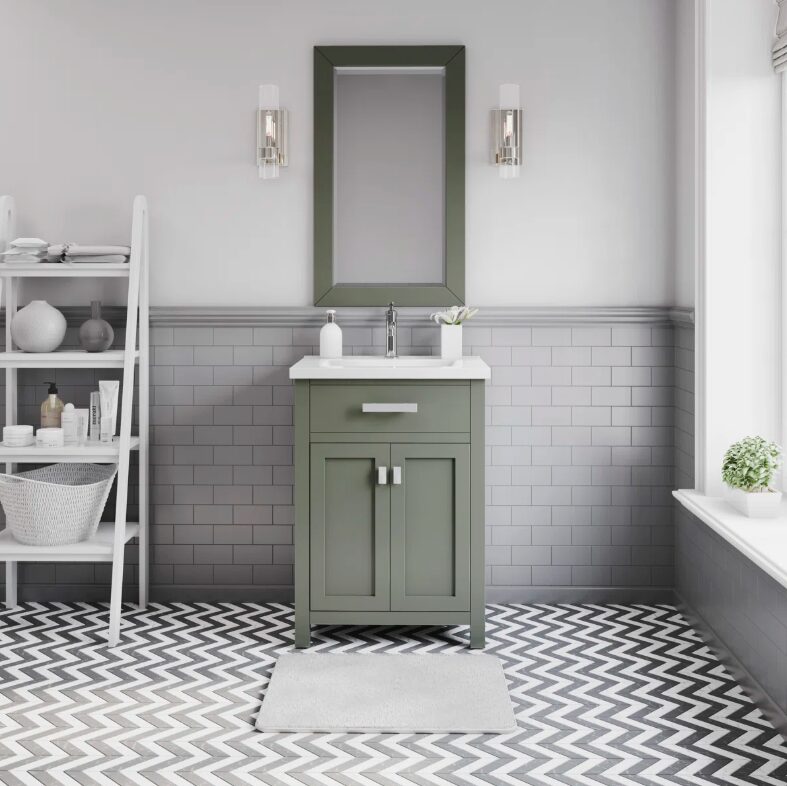 Modern Sage Green Shaker Bathroom Vanity with Single Drawer & Double Storage Doors