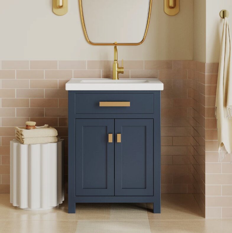 2 Luxury Navy Shaker Bathroom Vanity with Single Drawer & Double Storage Doors