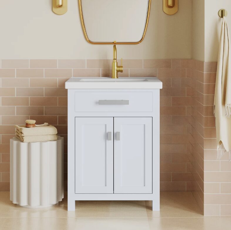 2 Timeless White Shaker Bathroom Vanity with Soft-Close Drawer & Double Storage Doors