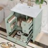 2 Large Organized Storage Sage Green Bathroom Vanity with Soft-Close Drawers & Door Rack