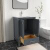 2 Modern Shaker Dark Gray Bathroom Vanity with Double Doors & Large Wood Storage Drawer