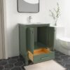 2 Modern Sage Green Bathroom Vanity with Double Soft-Close Doors & Large Storage Drawer