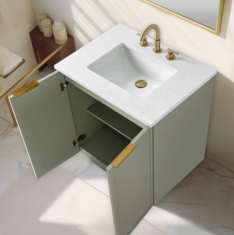 Contemporary Fluted Bathroom Vanity with Double Soft-Close Doors & Adjustable Storage Shelf