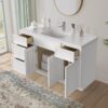2 Bright White Double Sink Vanity Base Cabinet with Full Soft-Close Storage for Master Bath Renovation