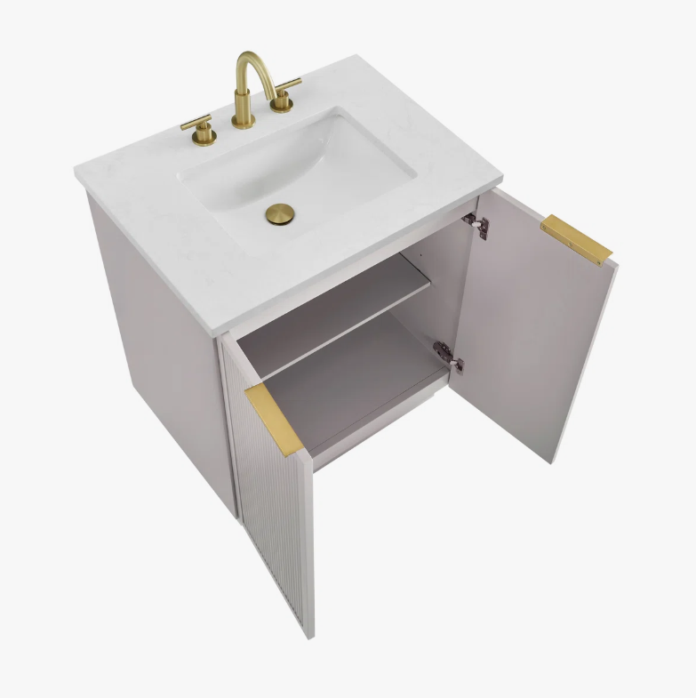 Minimalist Fluted Bathroom Vanity with Dual Soft-Close Doors & Adjustable Storage Shelf