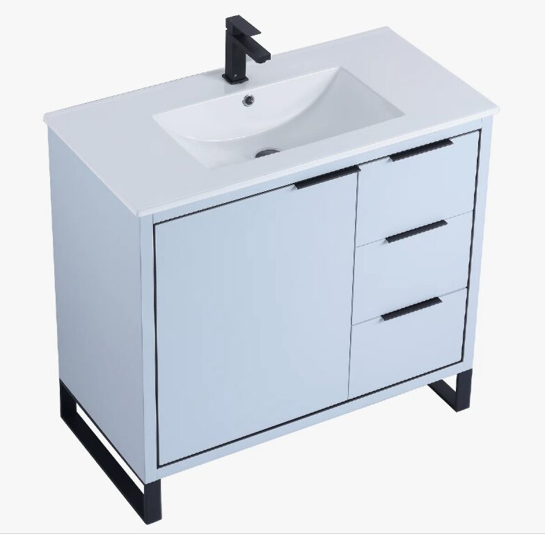 2 Minimalist Light Blue Bathroom Vanity with Full Soft-Close Hardware & Adjustable Interior Shelf