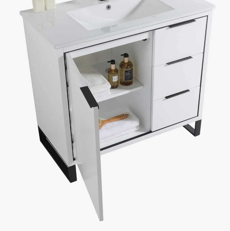 2 Minimalist White Bathroom Vanity with Full Soft-Close Hardware & Adjustable Interior Shelf