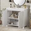 2 36" Rustic White Shaker Bathroom Vanity Cabinet with Vintage Distressed Wood Finish