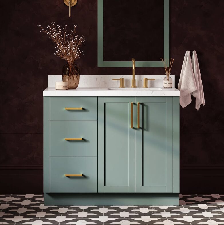 Transitional Sage Green Wood Bathroom Vanity with Full Soft-Close Hardware & Solid Pine Drawer Boxes