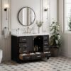 2 Rustic Black Oak Bathroom Vanity with Full Soft-Close Slides & Spacious Classified Storage