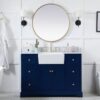 Transitional Navy Blue Freestanding Bathroom Vanity with Full Soft-Close Hardware & Natural Marble Countertop